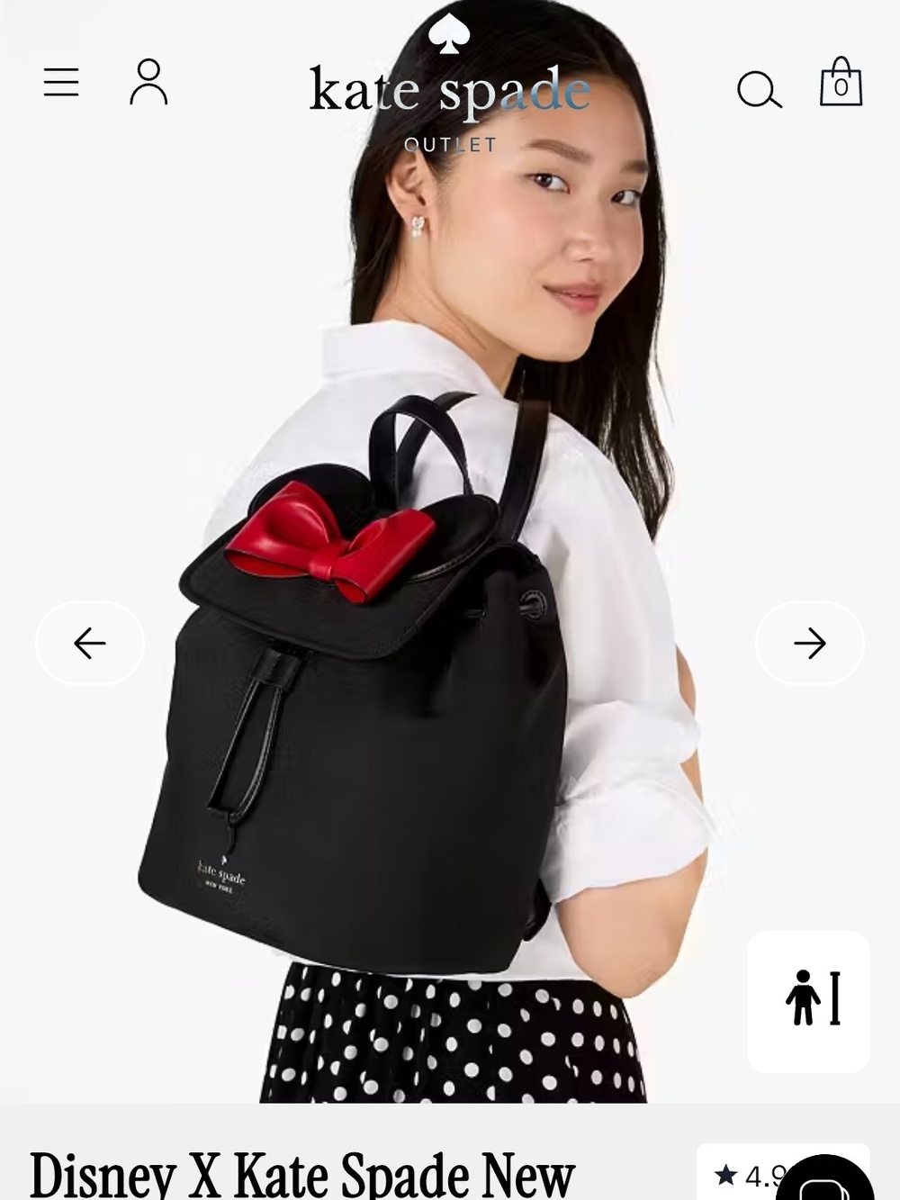 kate spade Black Backpack with Red Bow Accent